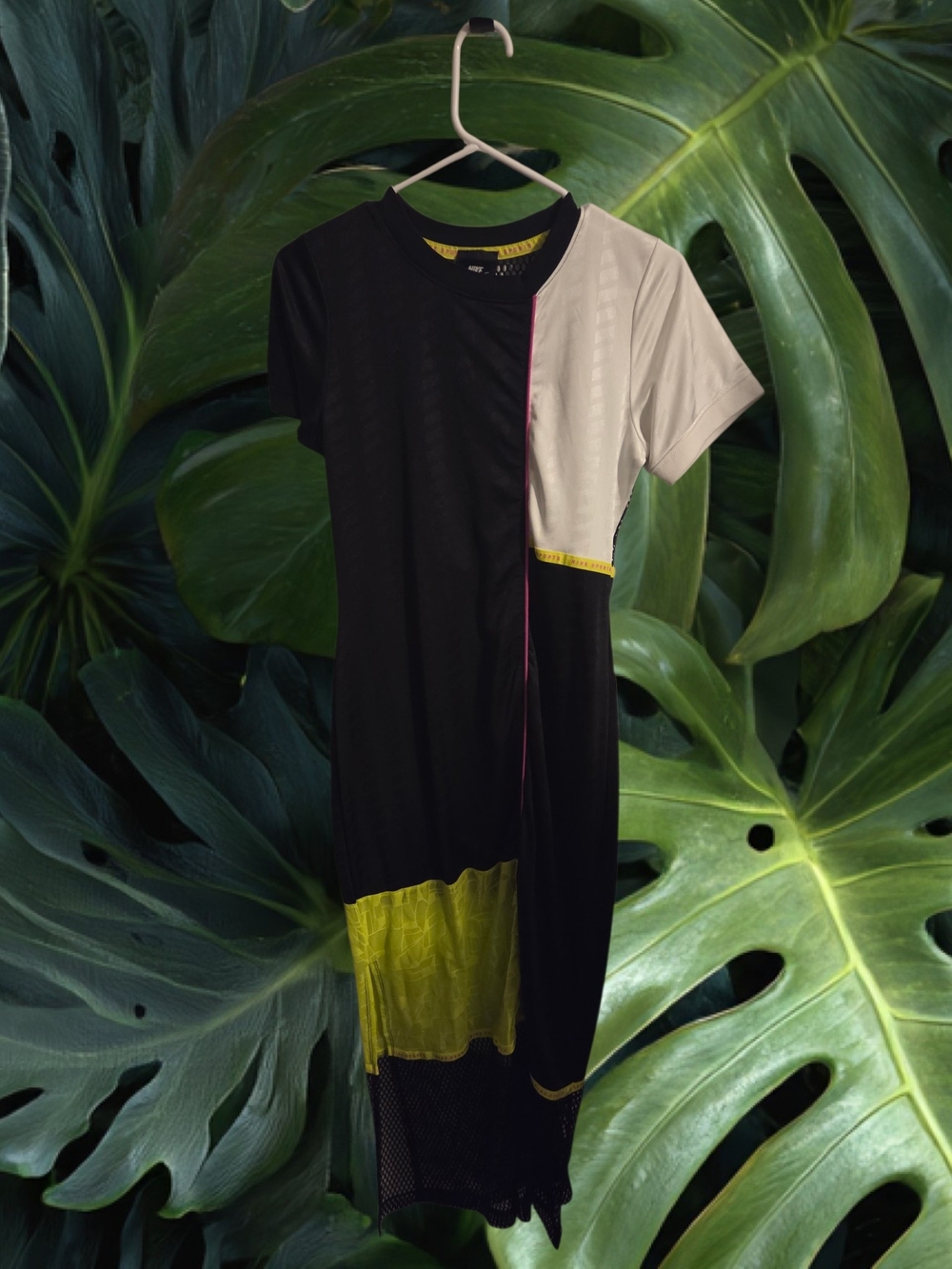 Nike Black and White Colorblock Midi Dress with Yellow Accents